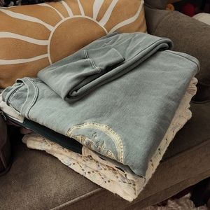 Seafoam Green, Gold Embroidered Sun & Moon | Oversized Crewneck Sweater | Cotton